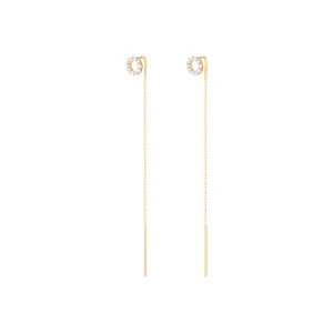 Long Chain 18K Gold Earring w. Diamonds