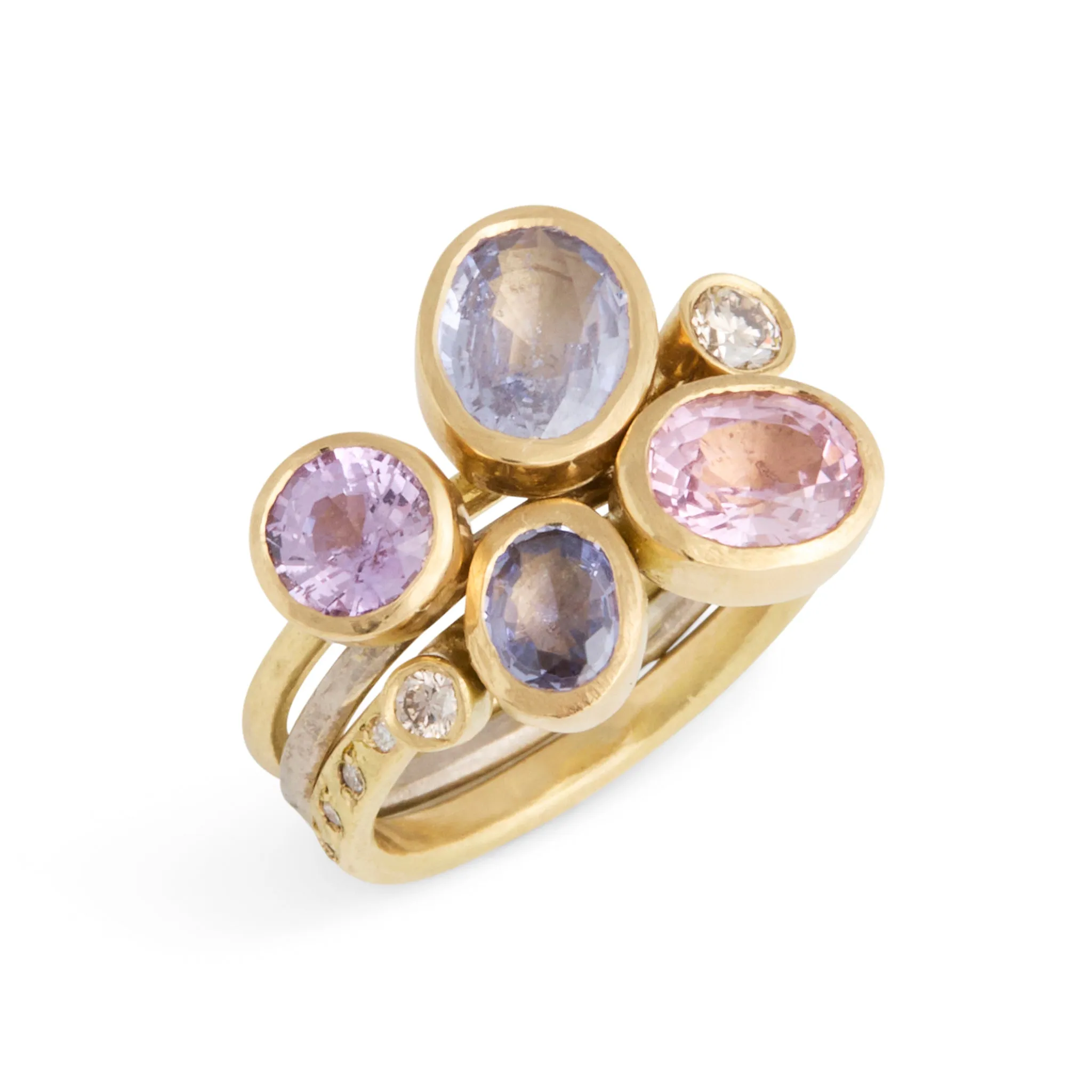 Mauve Sapphire Stack of Three Ring Pieces of Eight