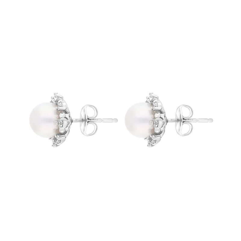 Mikimoto 18ct White Gold Akoya Pearl Diamond Earrings