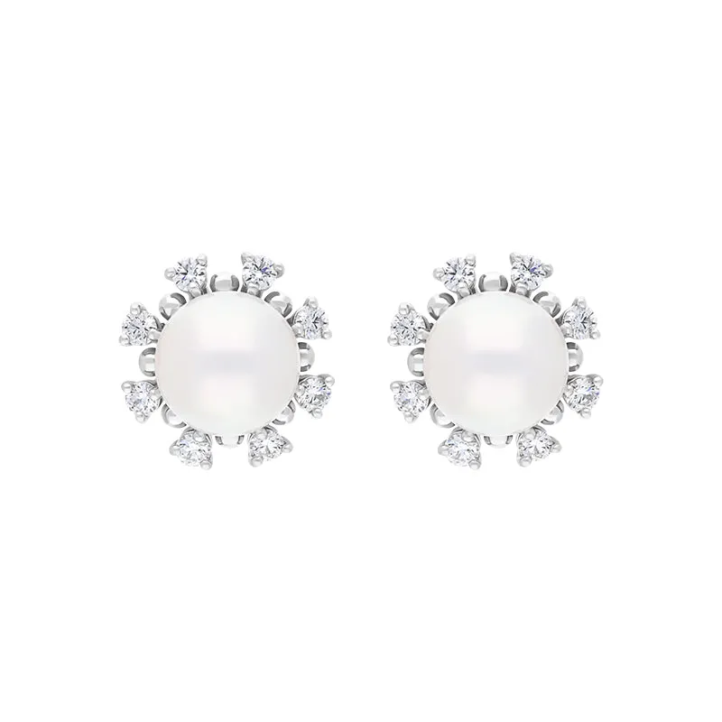 Mikimoto 18ct White Gold Akoya Pearl Diamond Earrings