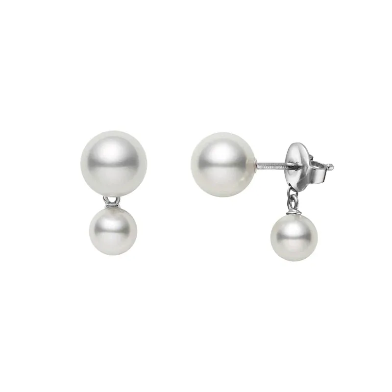 Mikimoto 18ct White Gold Akoya Pearl Stud with Chain Drop Earrings