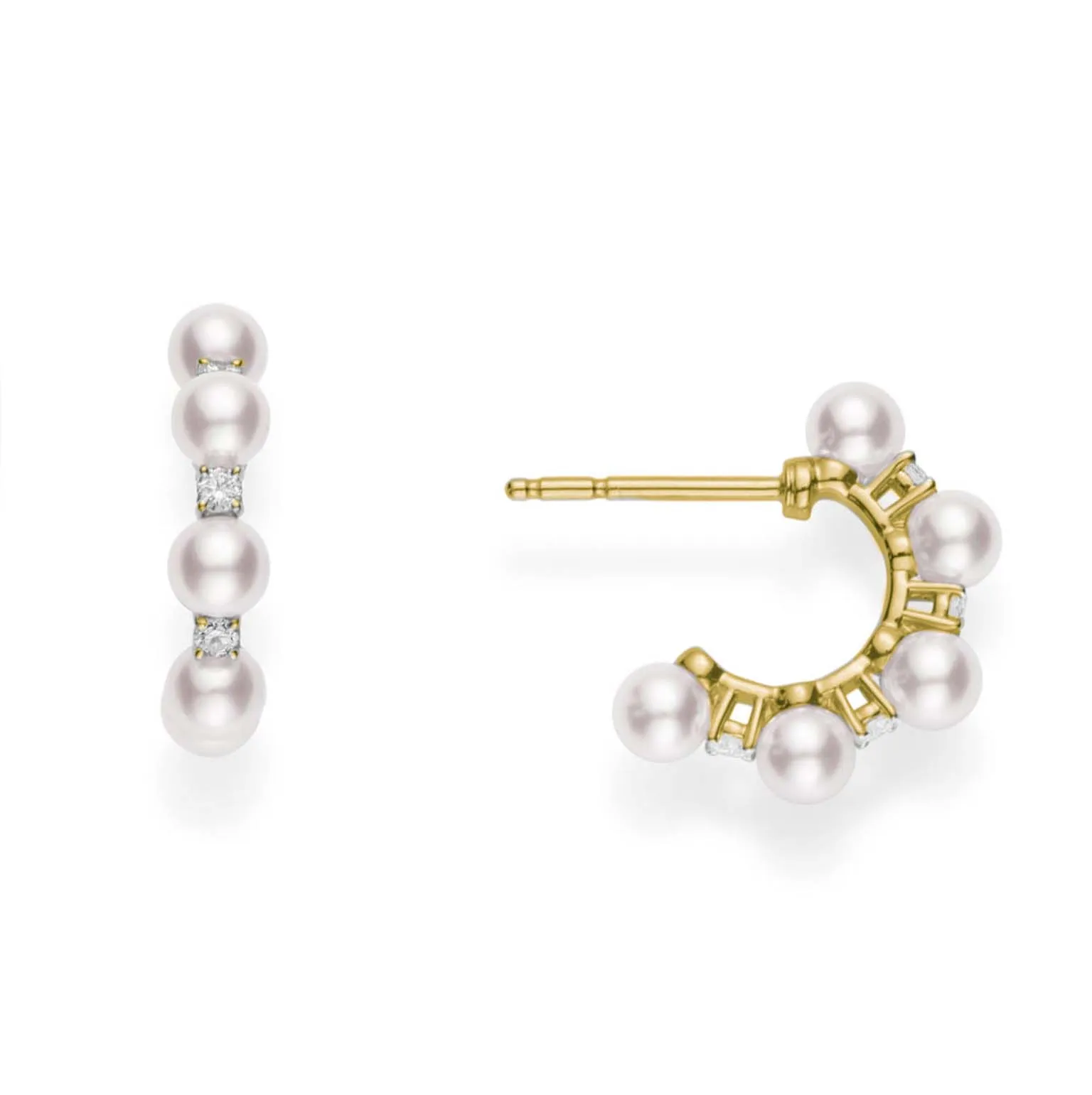 Mikimoto 18ct Yellow Gold Akoya Pearl Diamond Hoop Earrings