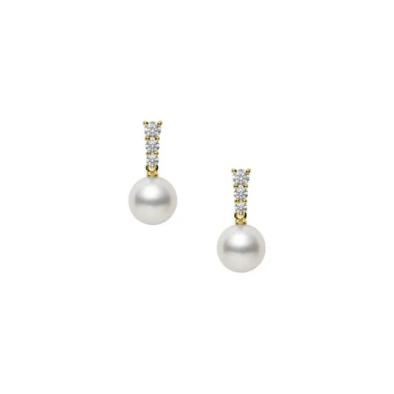 Mikimoto Morning Dew 18ct Yellow Gold Akoya Cultured Pearl 0.24ct Diamond Earrings