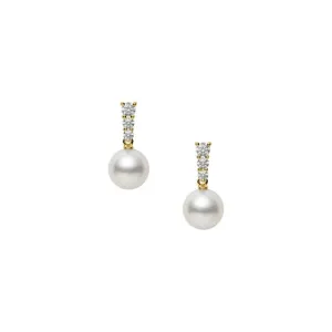 Mikimoto Morning Dew 18ct Yellow Gold Akoya Cultured Pearl 0.24ct Diamond Earrings