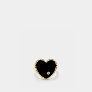 Mini Heart Diamond Signet Ring  in Yellow Gold