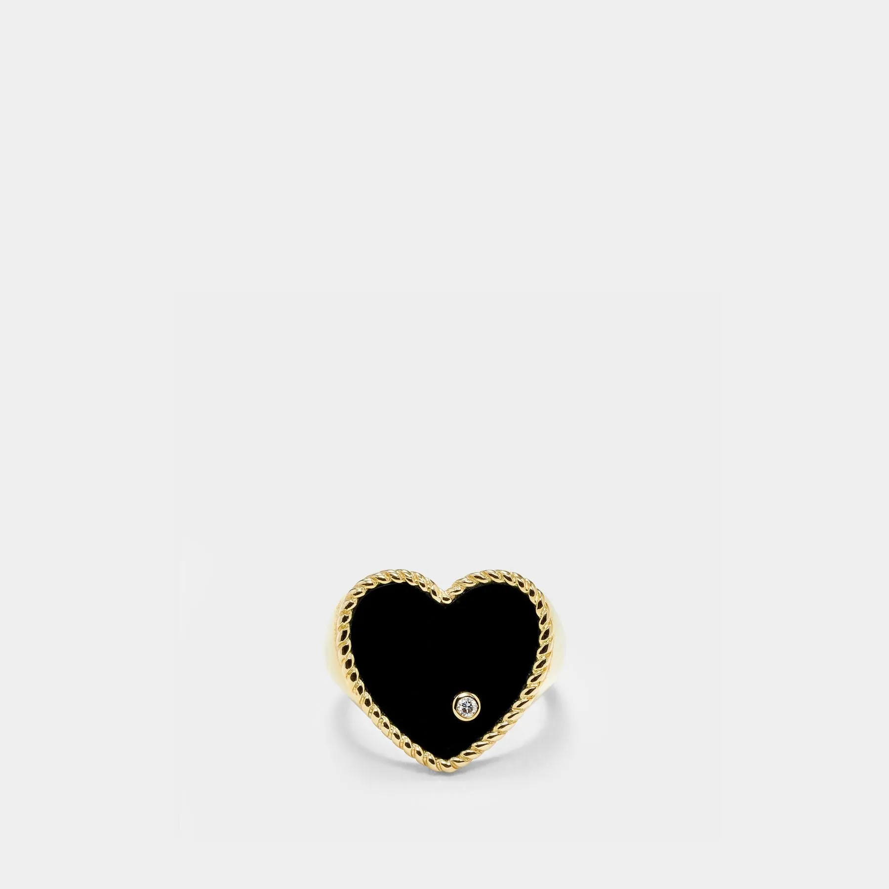 Mini Heart Diamond Signet Ring  in Yellow Gold