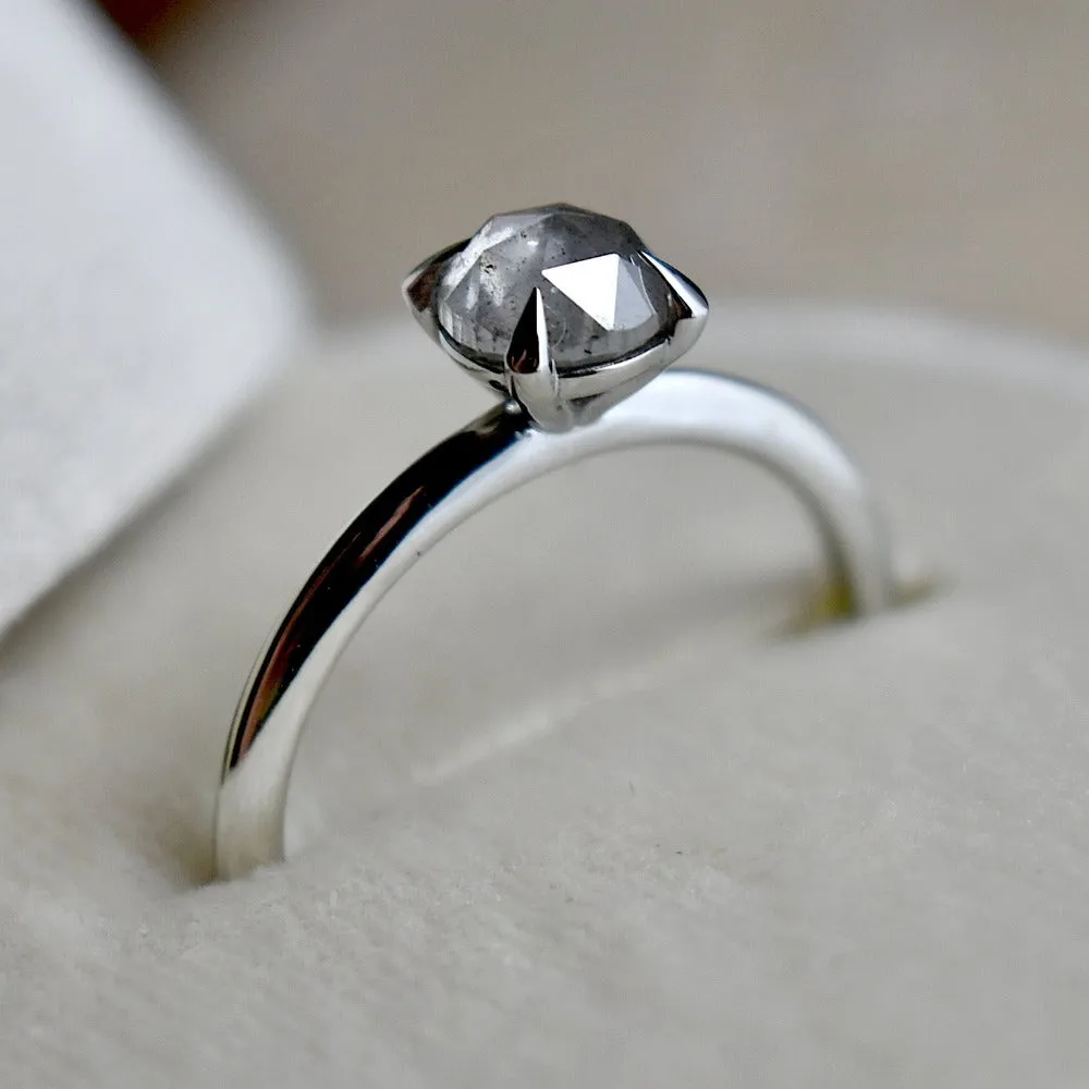 Minimalist Four-Prong Salt & Pepper Diamond Engagement Ring