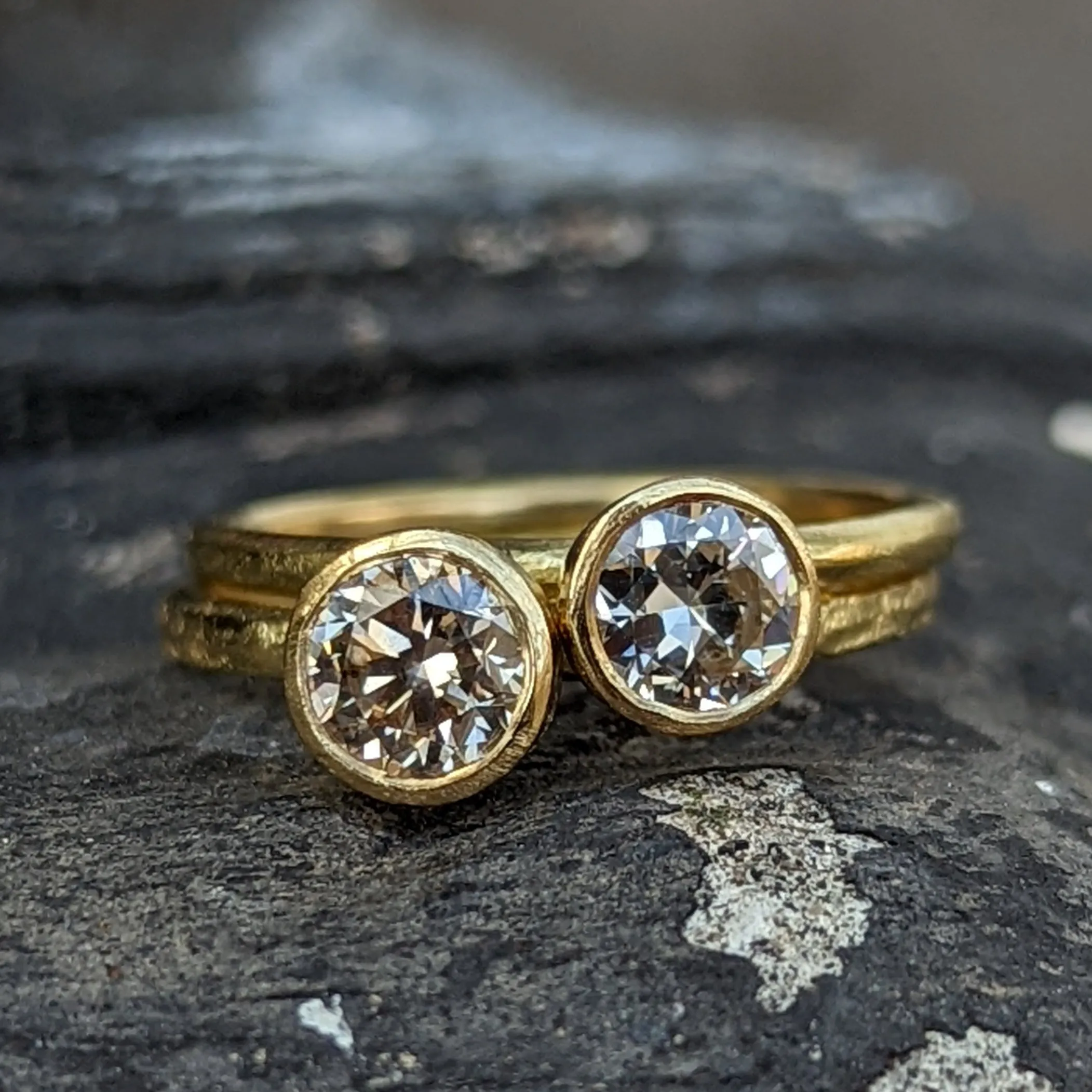 Old Cut and Champagne Diamond Stack (Set of Two) Ring Pieces of Eight