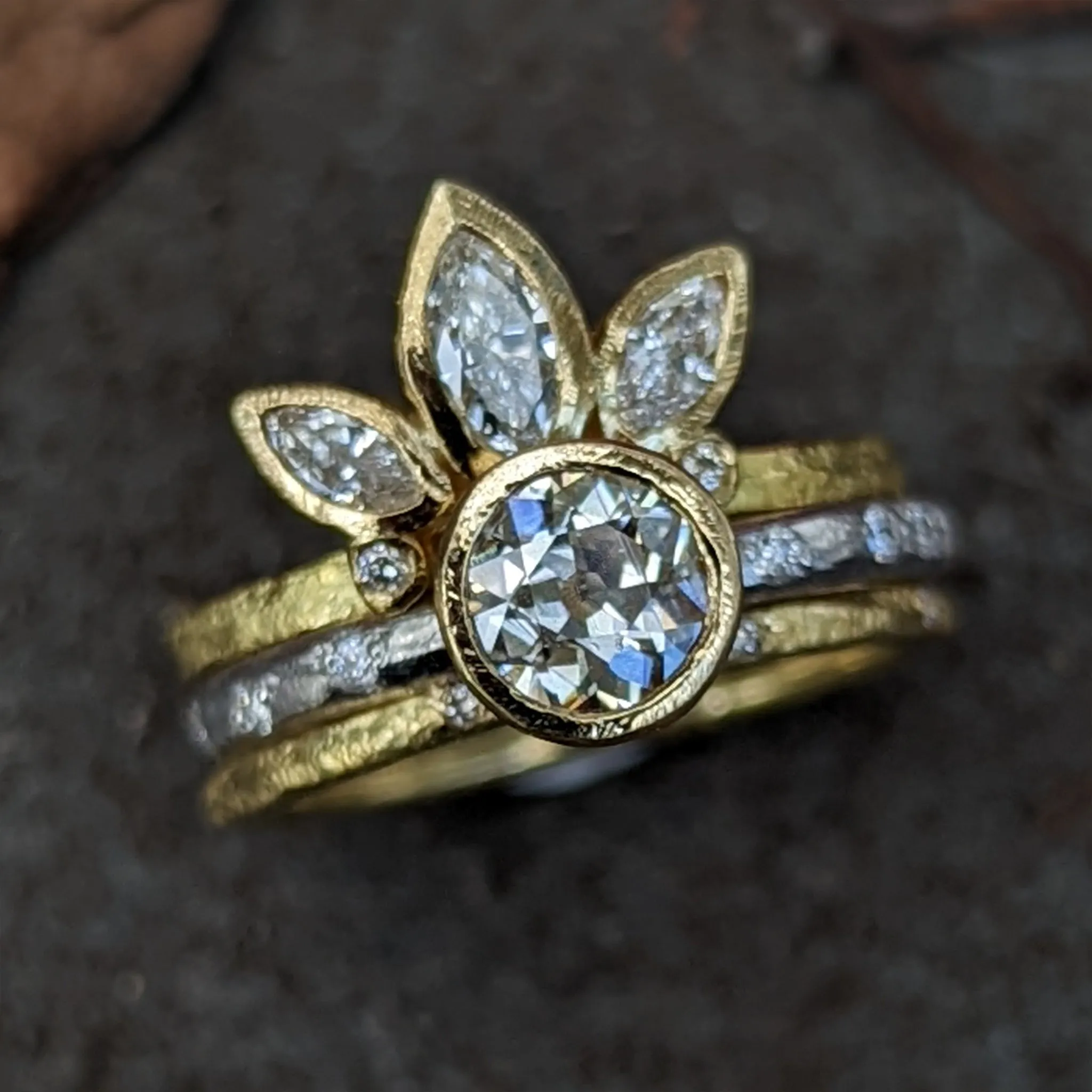 Old Cut Diamond Stack Ring Pieces of Eight