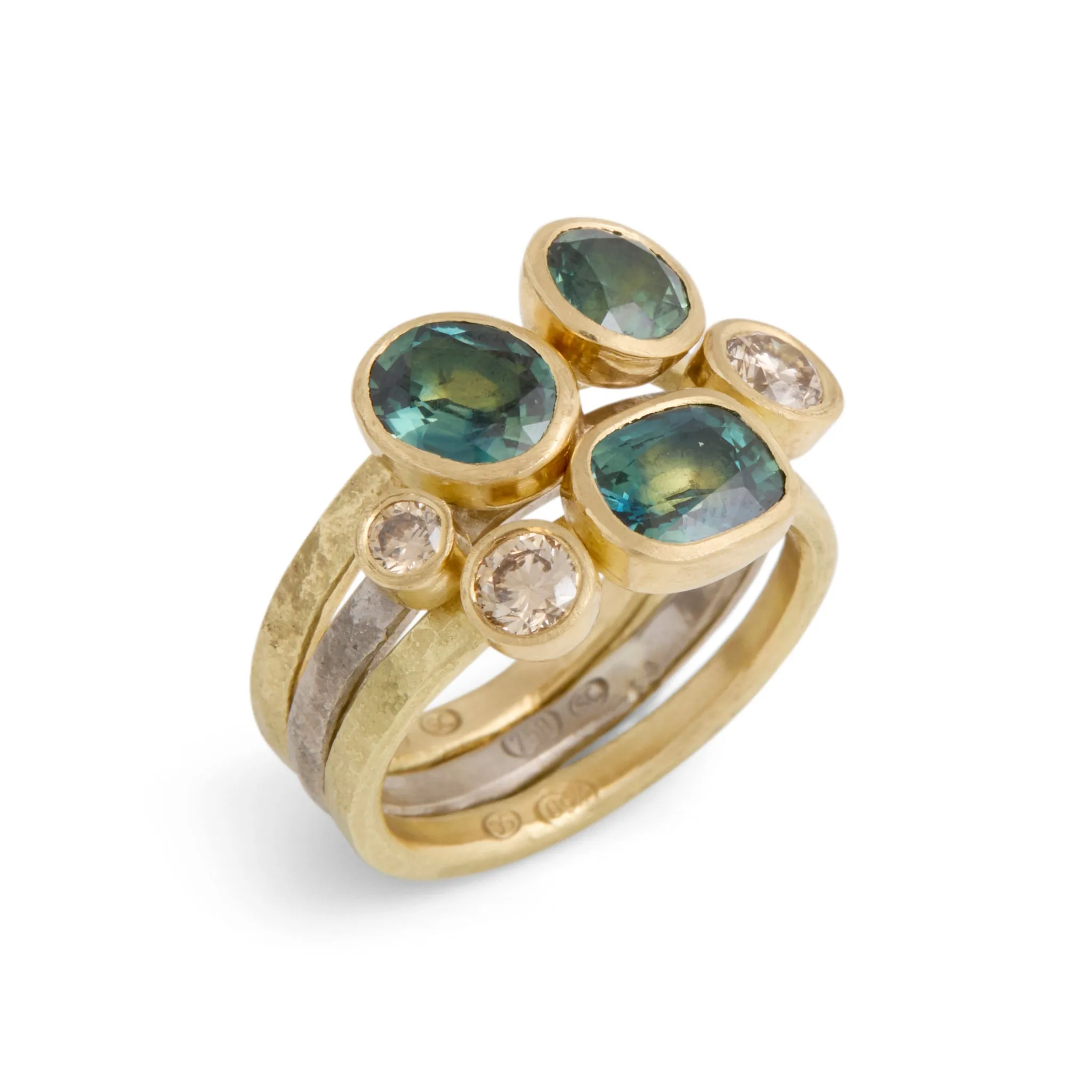 Parti Sapphire and Champagne Diamond Stack Ring Pieces of Eight