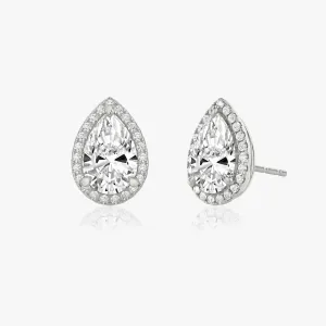 Pear Halo 14K Whitegold Studs w. Lab-Grown Diamonds