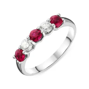 Platinum 0.46ct Ruby Diamond Half Eternity Ring