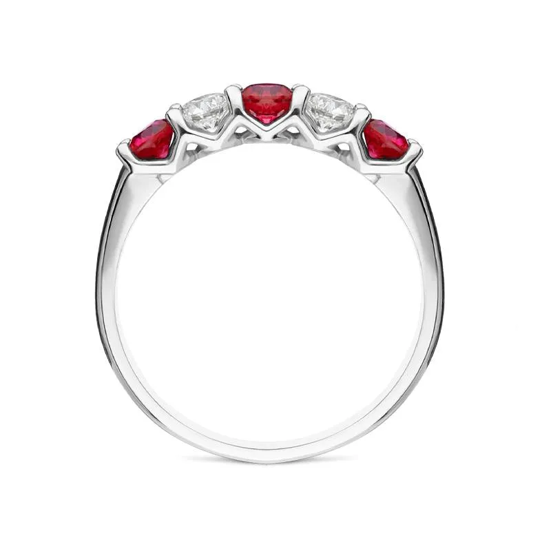 Platinum 0.46ct Ruby Diamond Half Eternity Ring