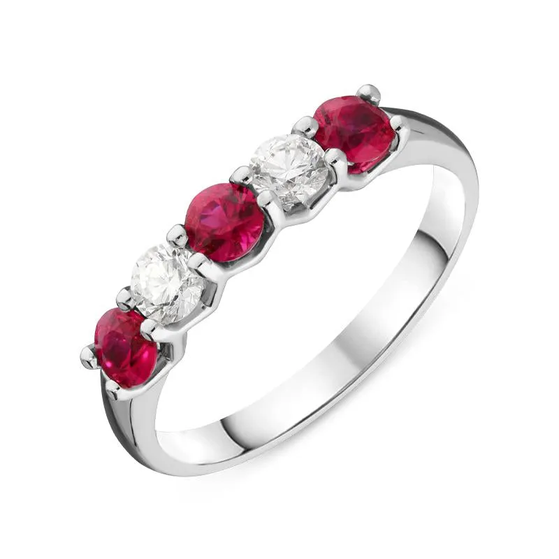 Platinum 0.46ct Ruby Diamond Half Eternity Ring