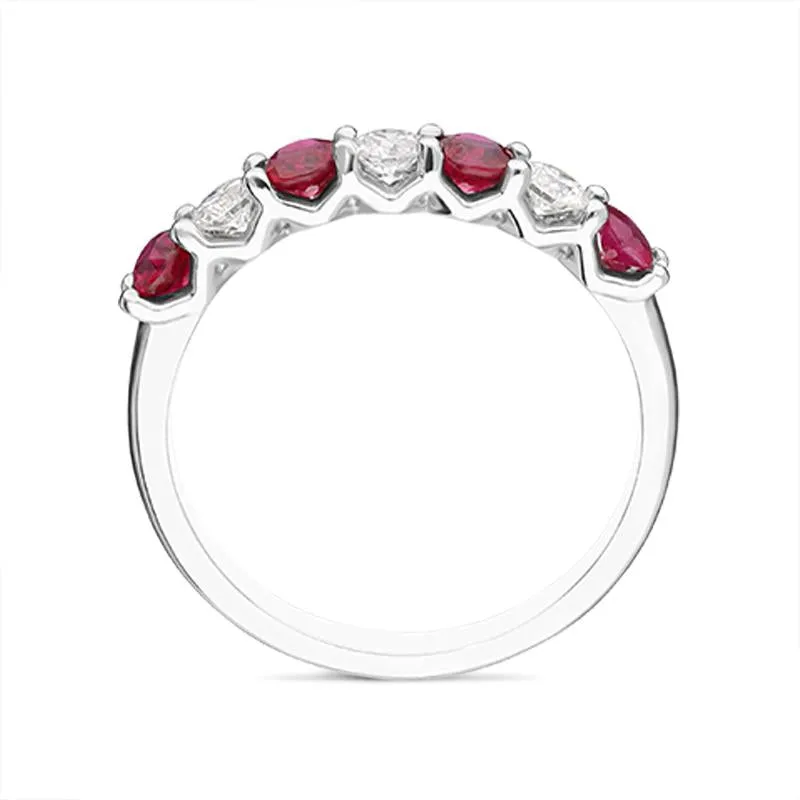 Platinum 0.59ct Ruby Diamond Half Eternity Ring
