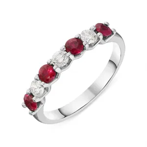 Platinum 0.59ct Ruby Diamond Half Eternity Ring