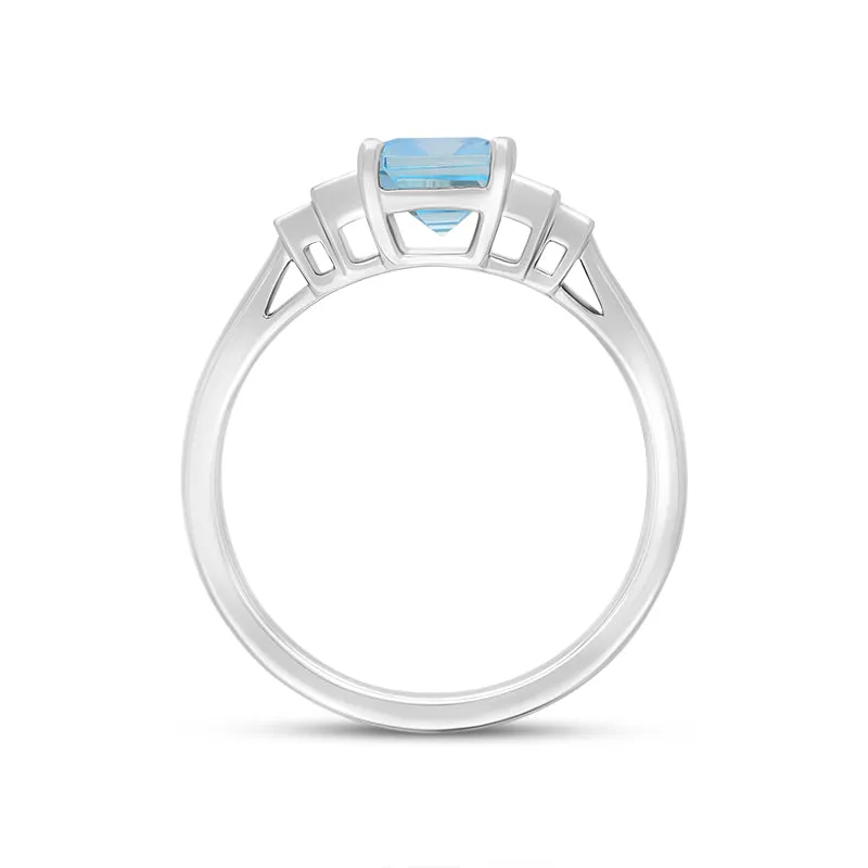 Platinum 1.46ct Aquamarine Diamond Five Stone Emerald Cut Ring