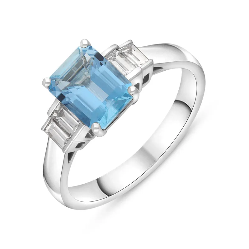 Platinum 1.46ct Aquamarine Diamond Five Stone Emerald Cut Ring