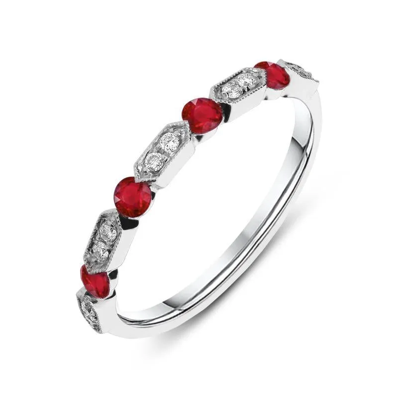 Platinum Diamond 0.30ct Ruby Half Eternity Ring