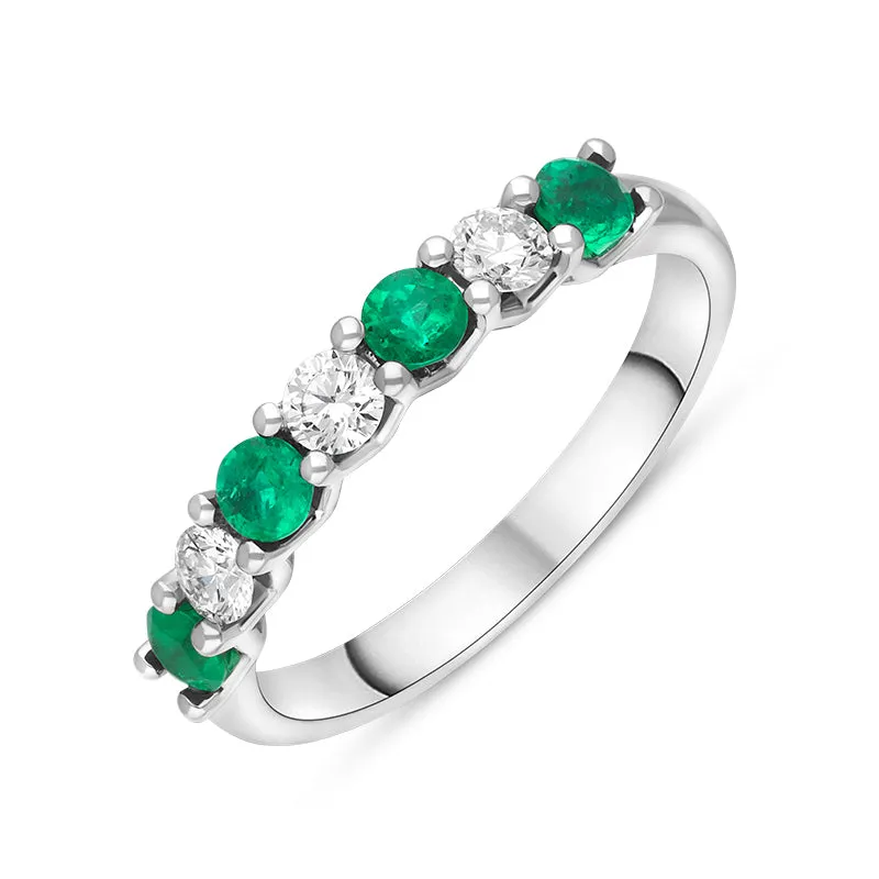 Platinum Emerald Diamond Seven Stone Claw Set Half Eternity Ring