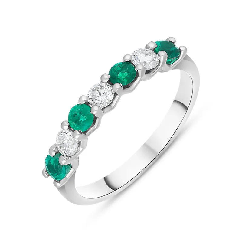 Platinum Emerald Diamond Seven Stone Claw Set Half Eternity Ring