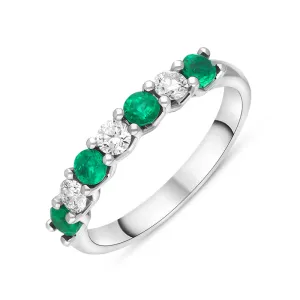 Platinum Emerald Diamond Seven Stone Claw Set Half Eternity Ring