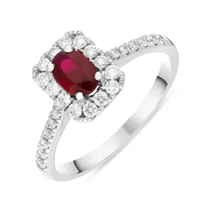 Platinum Ruby Diamond Oval Cut Vintage Style Cluster Ring