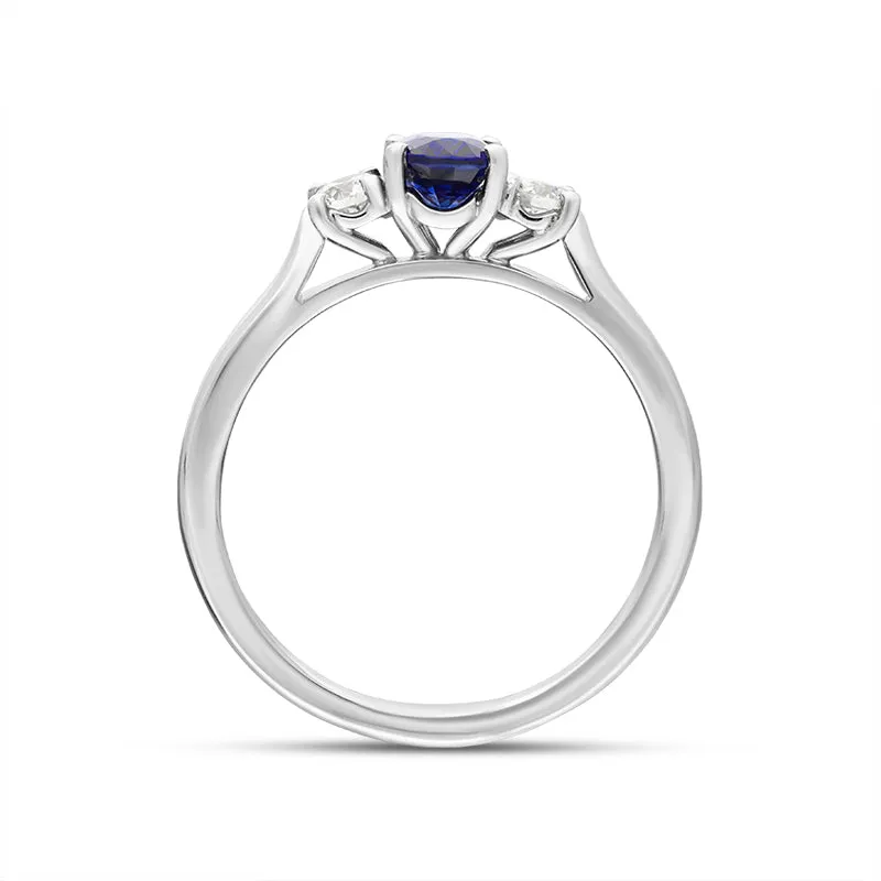 Platinum Sapphire Diamond Oval Cut Three Stone Ring