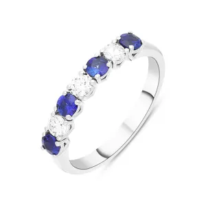 Platinum Sapphire Diamond Seven Stone Half Eternity Ring