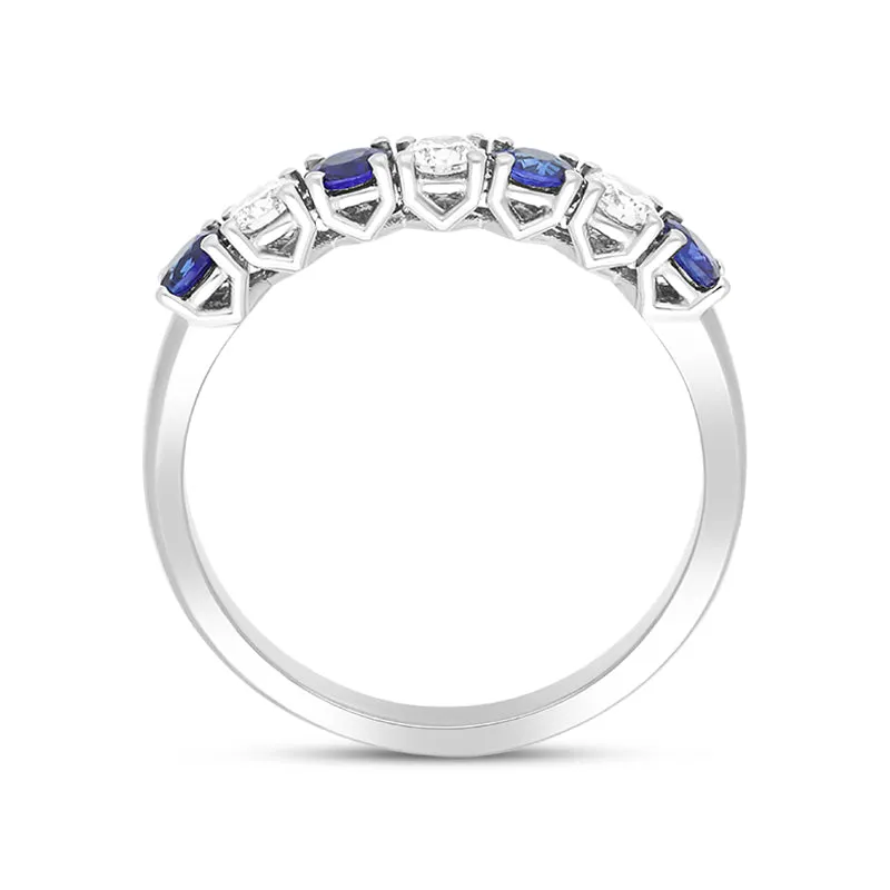 Platinum Sapphire Diamond Seven Stone Half Eternity Ring