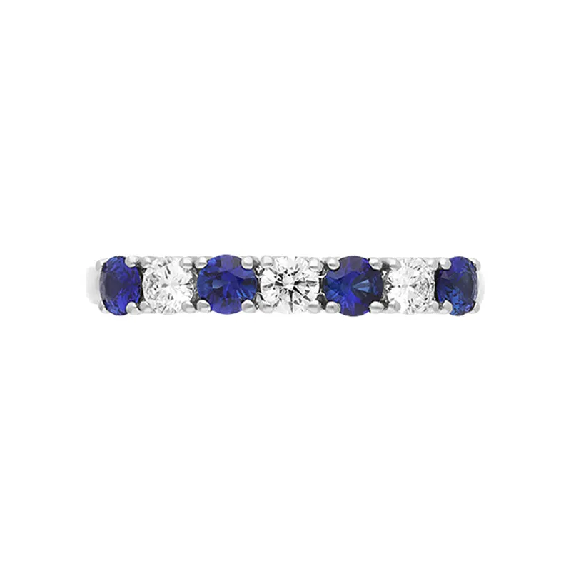 Platinum Sapphire Diamond Seven Stone Half Eternity Ring