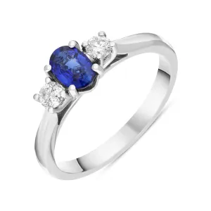 Platinum Sapphire Diamond Three Stone Ring