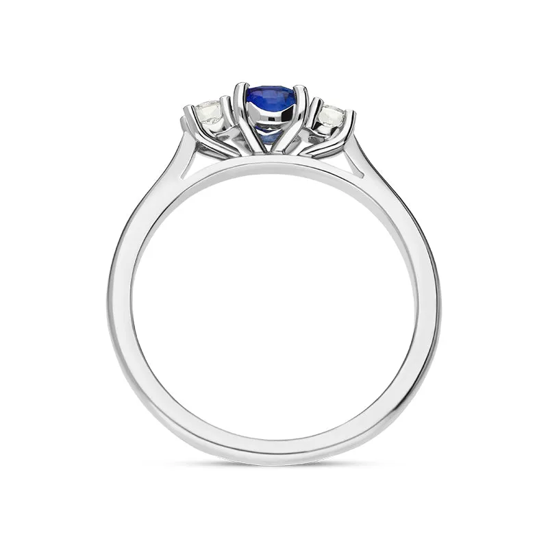 Platinum Sapphire Diamond Three Stone Ring