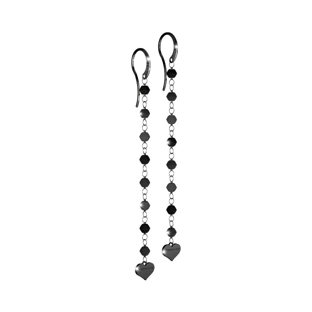 Rebecca Pepite 925 Silver Drop Earrings Hydrothermal With Black Stone