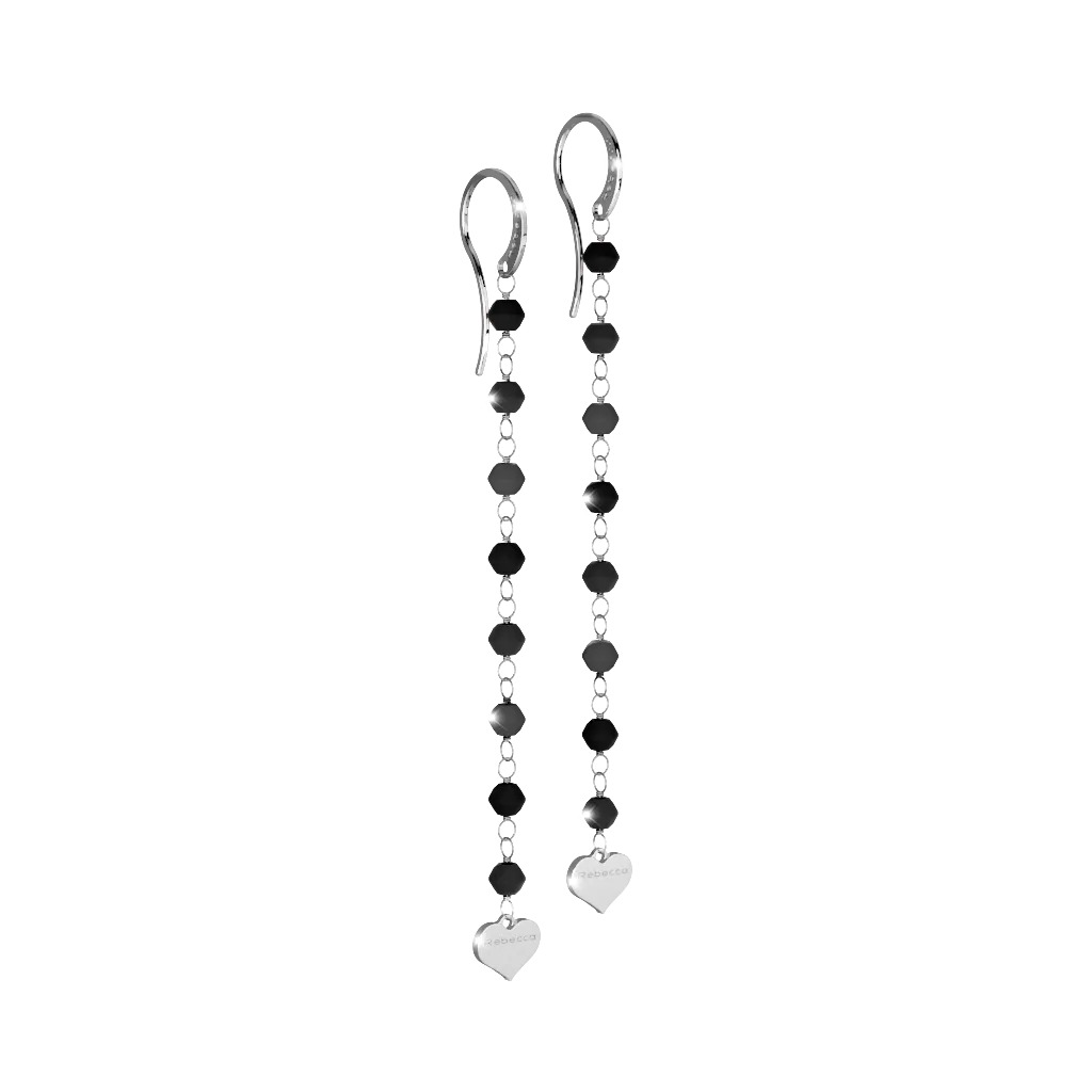 Rebecca Pepite 925 Silver Drop Earrings Hydrothermal With Black Stone