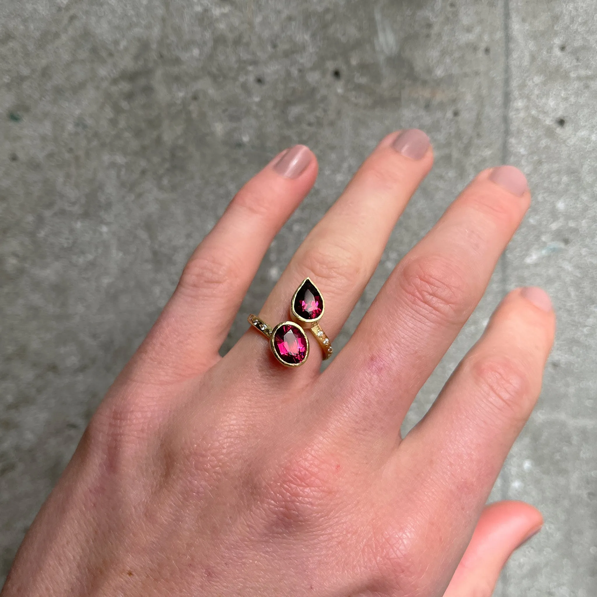 Rhodolite Garnet and Diamond Swirl Ring Pieces of Eight