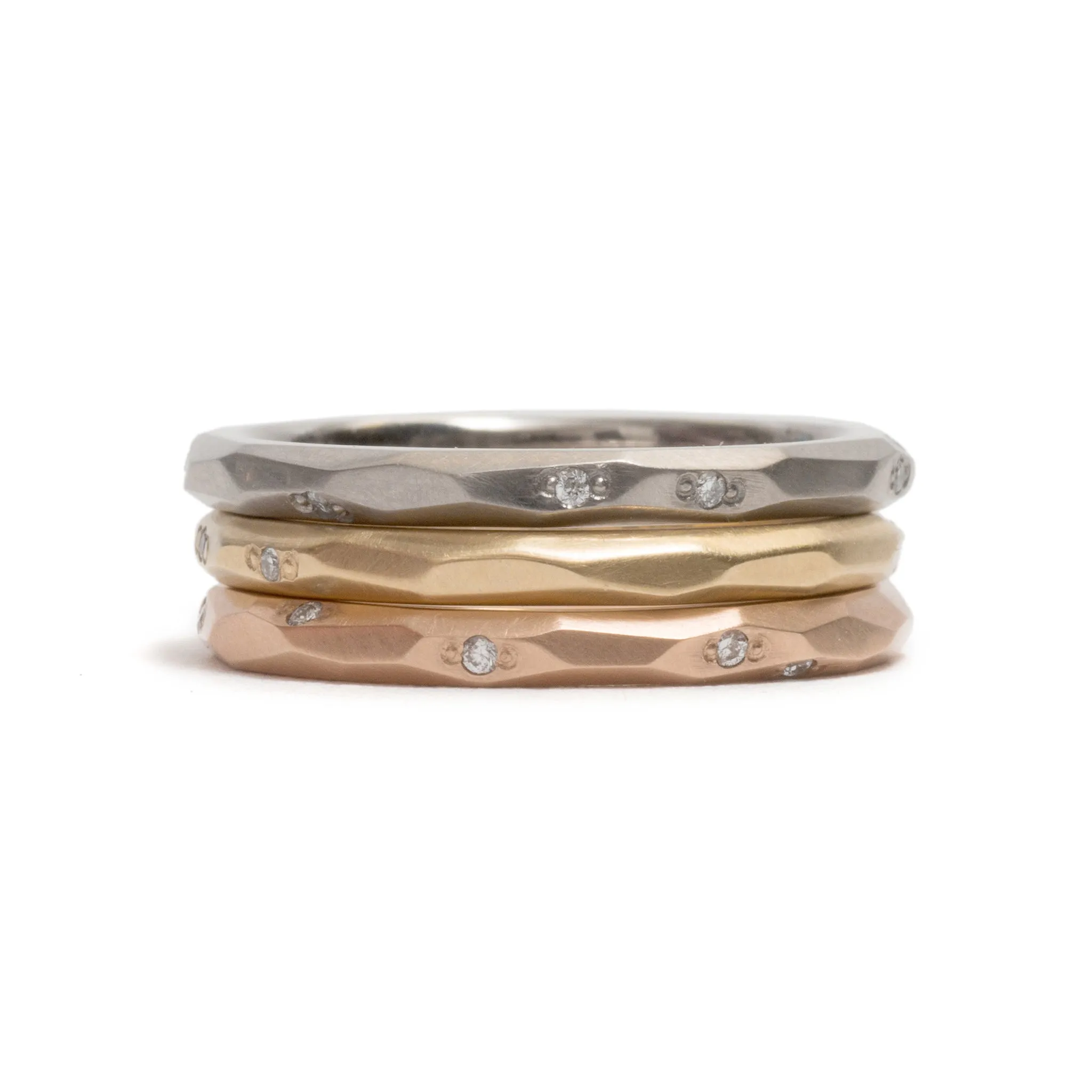 Rose Gold Faceted Diamond Wedding Ring Pieces of Eight