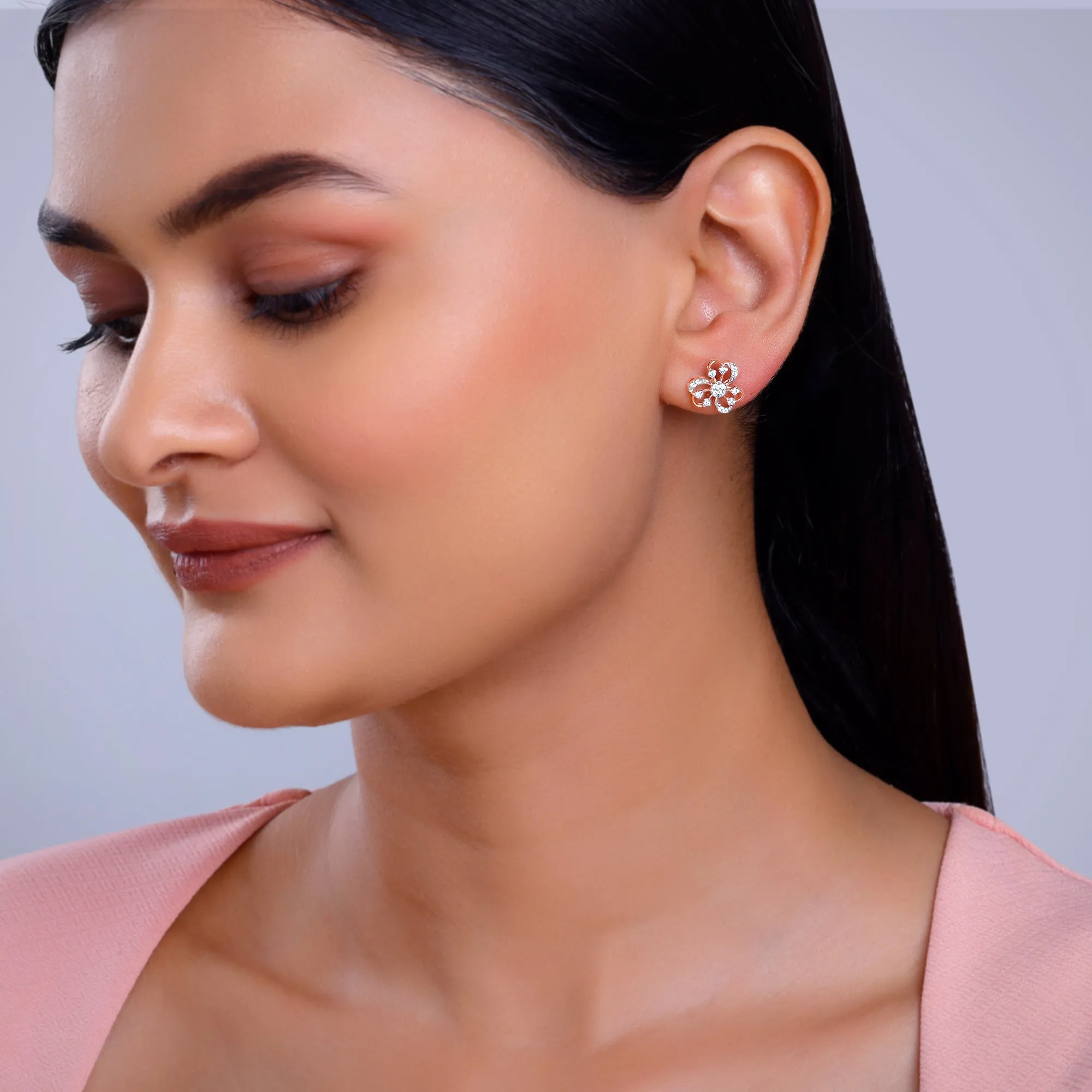 Rose Gold Floral Bae Diamond Earrings Giva