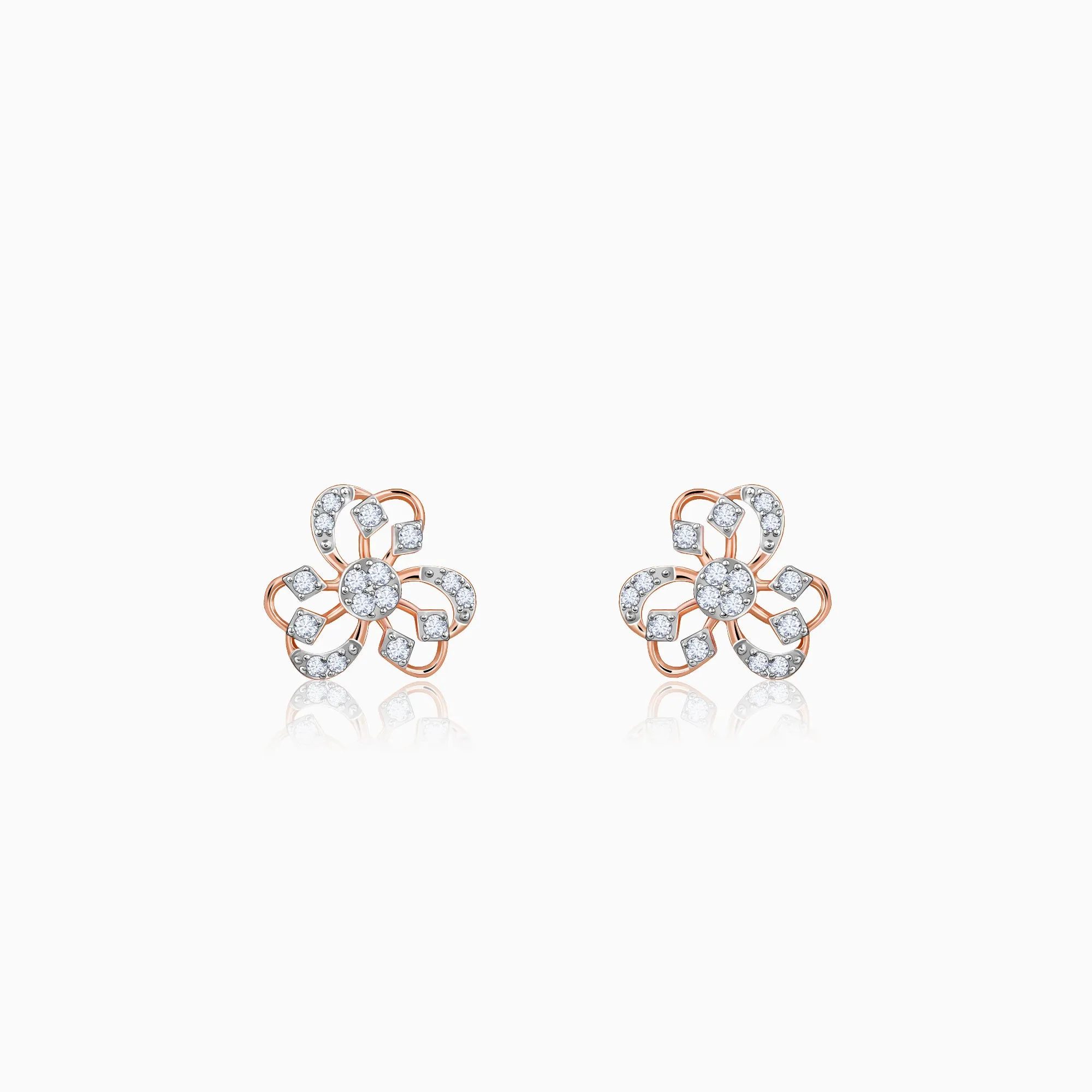 Rose Gold Floral Bae Diamond Earrings Giva