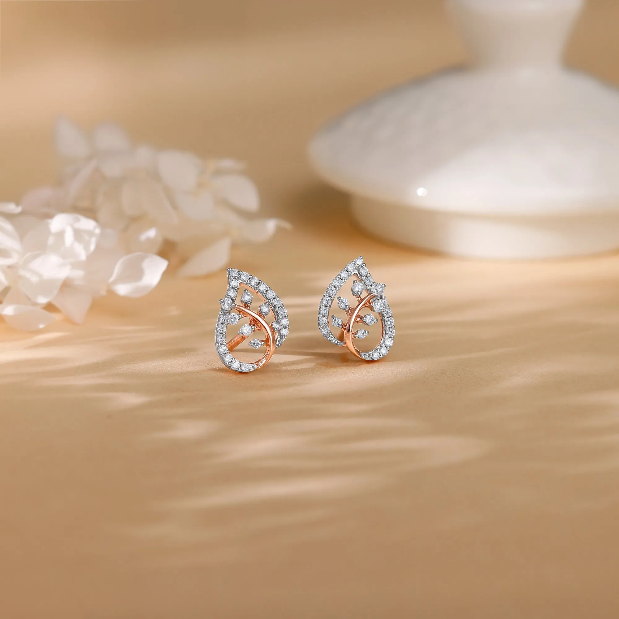 Rose Gold Leafy Love Diamond Earrings Giva