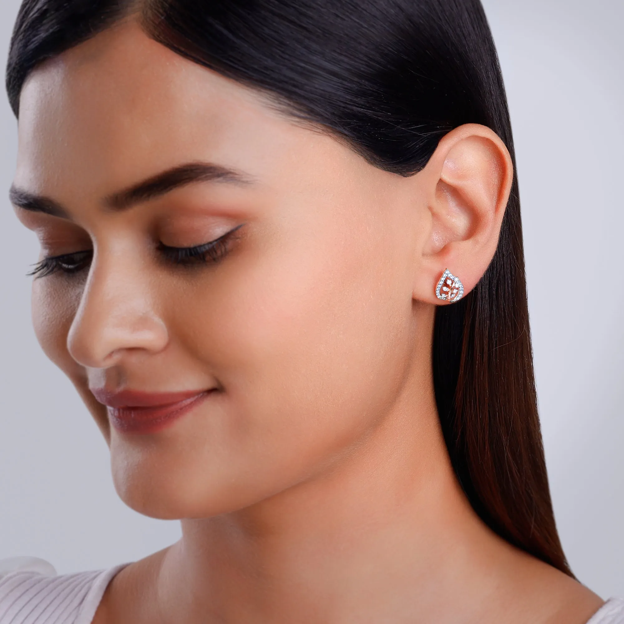 Rose Gold Leafy Love Diamond Earrings Giva