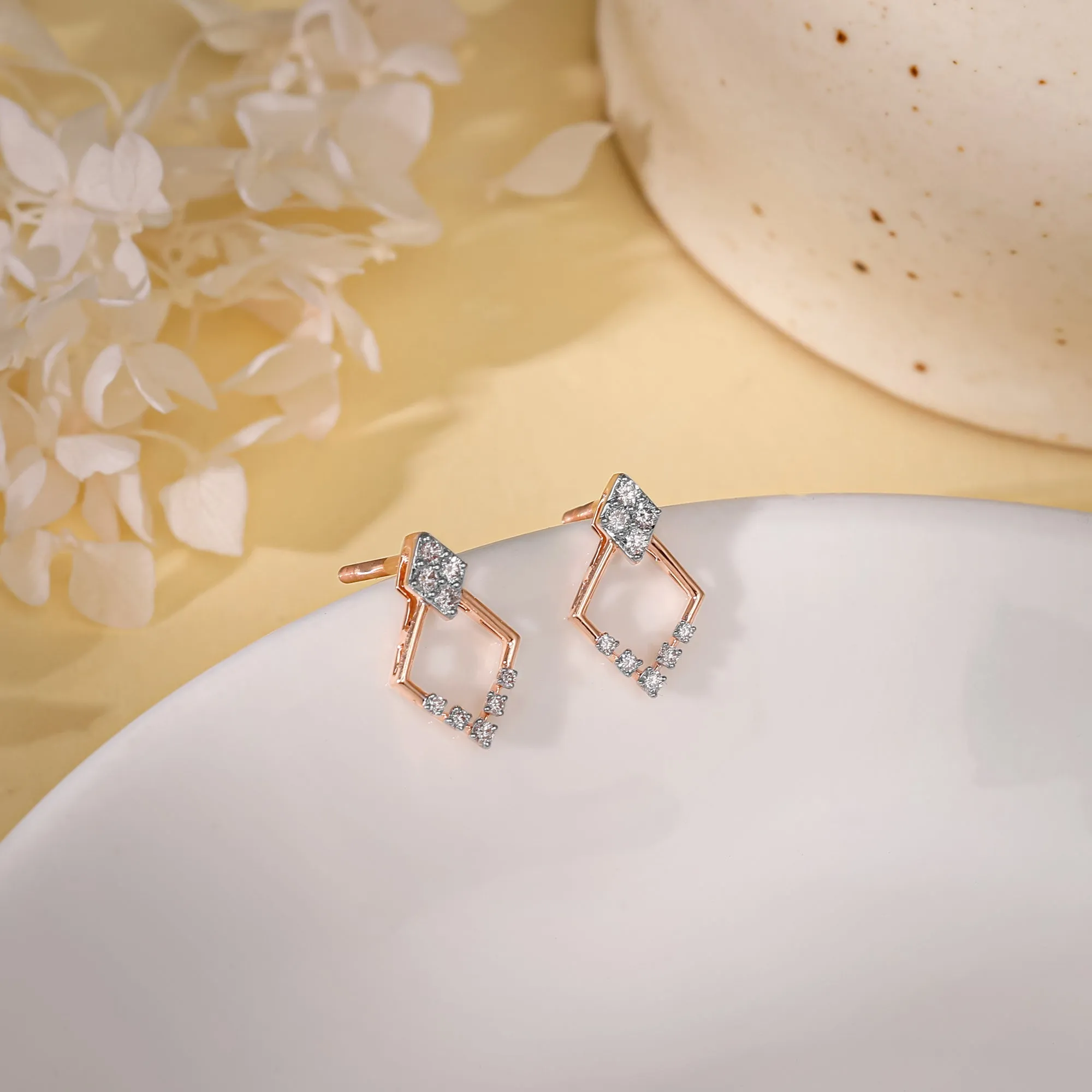 Rose Gold Radiant Rhombus Diamond Earrings Giva