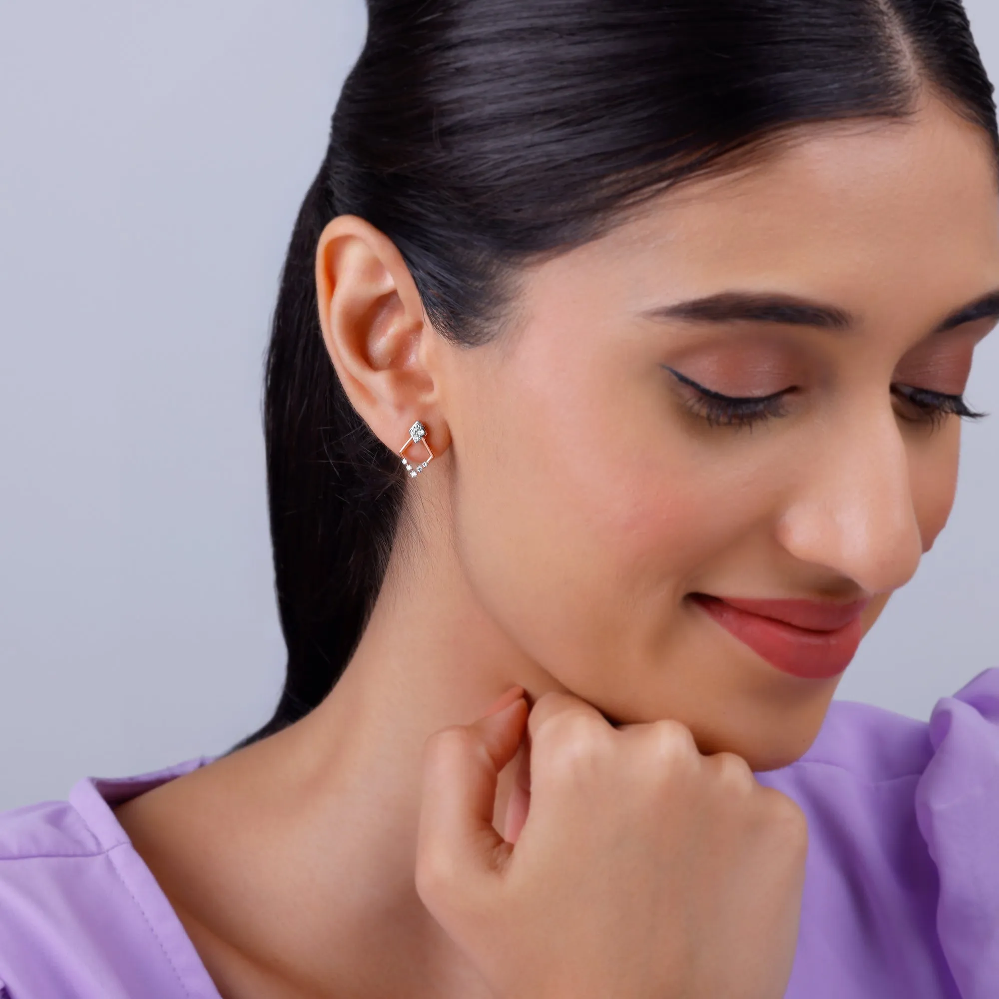 Rose Gold Radiant Rhombus Diamond Earrings Giva