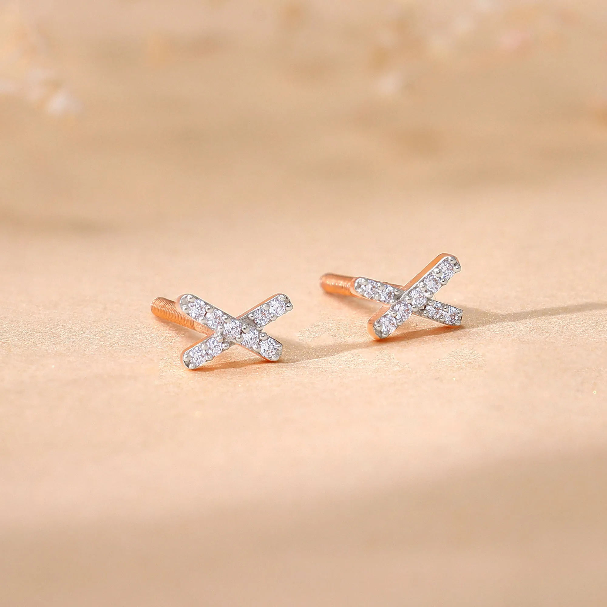 Rose Gold Radiant X Diamond Studs Giva