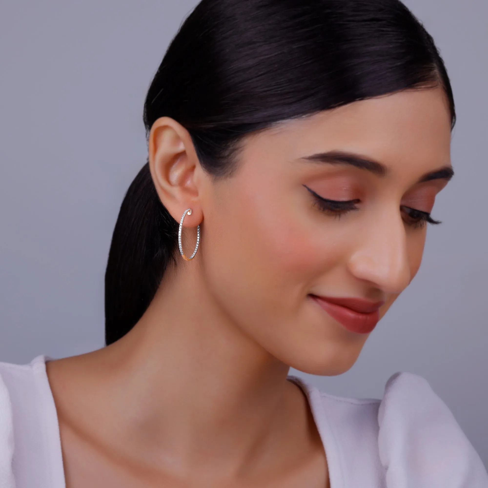 Rose Gold Shine Hoop Diamond Earrings Giva
