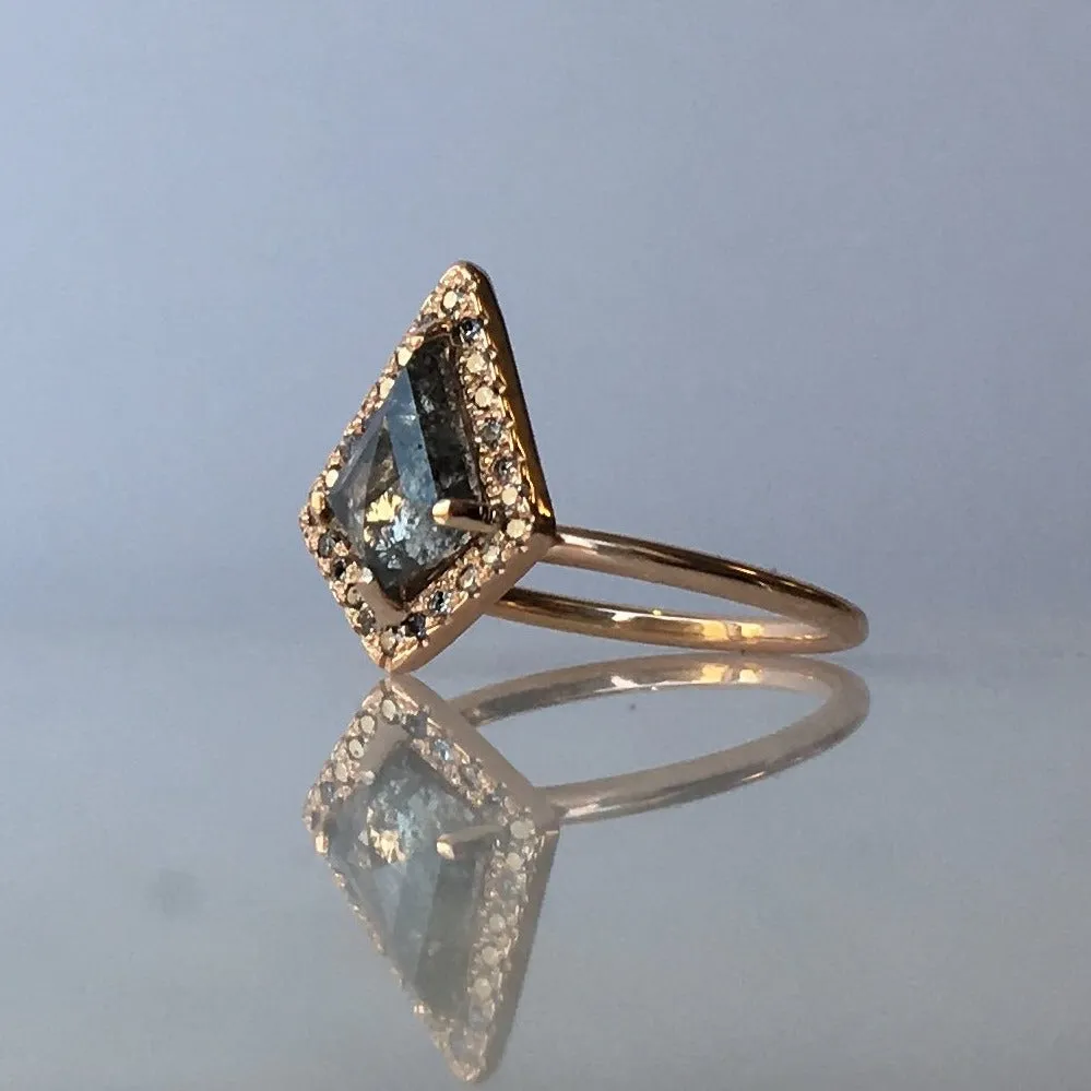 Salt & Pepper Kite Diamond Halo Ring