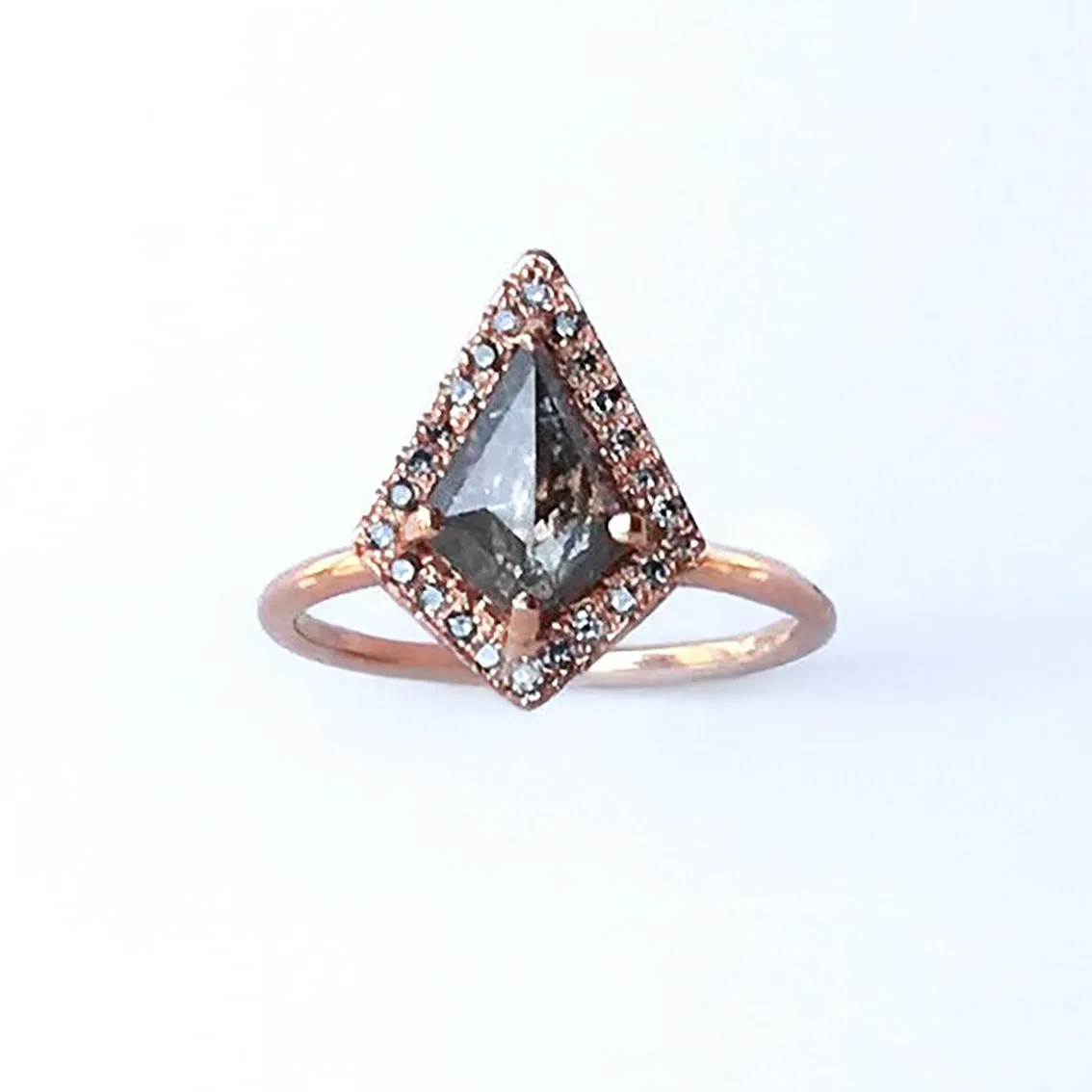 Salt & Pepper Kite Diamond Halo Ring