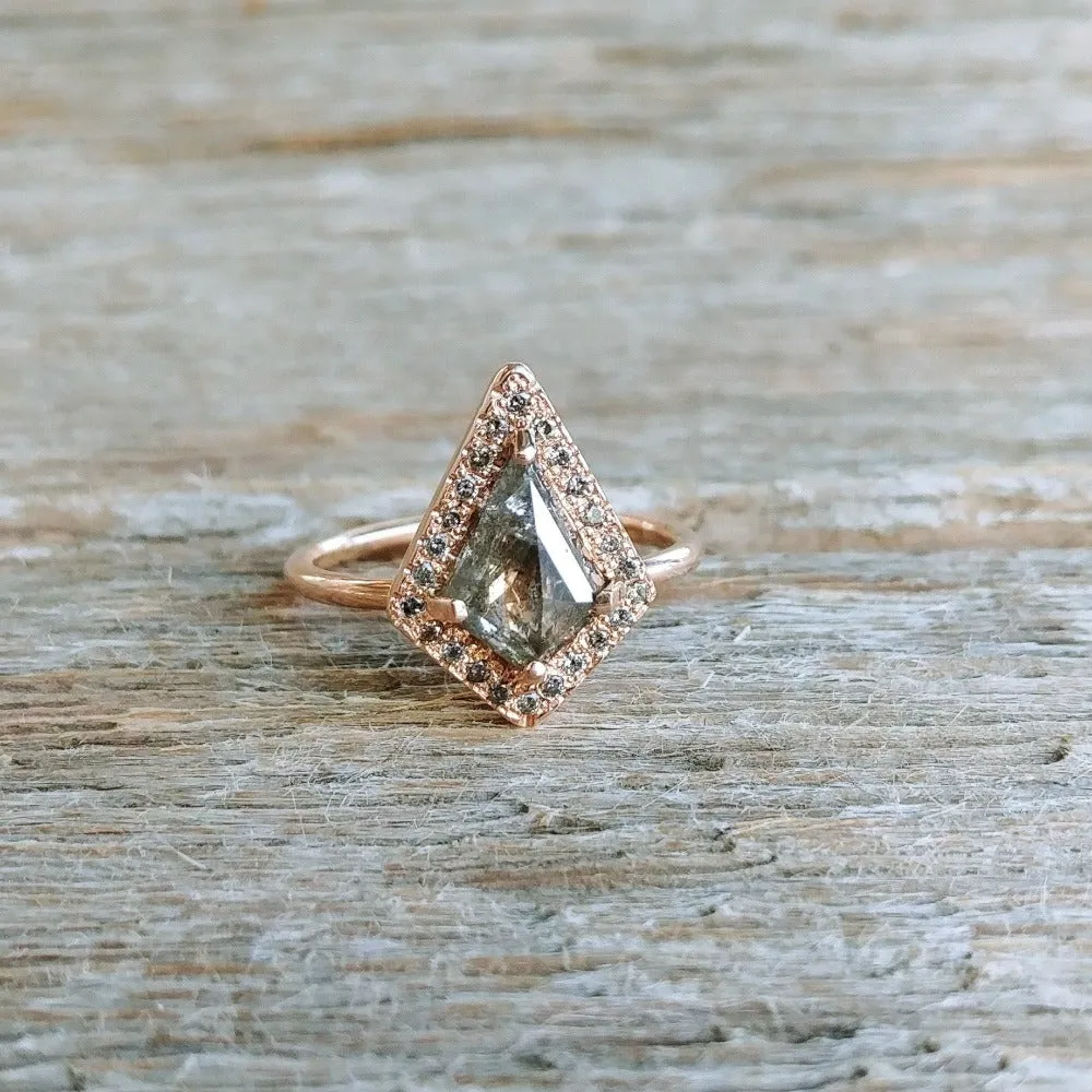 Salt & Pepper Kite Diamond Halo Ring