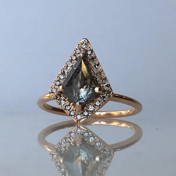 Salt & Pepper Kite Diamond Halo Ring