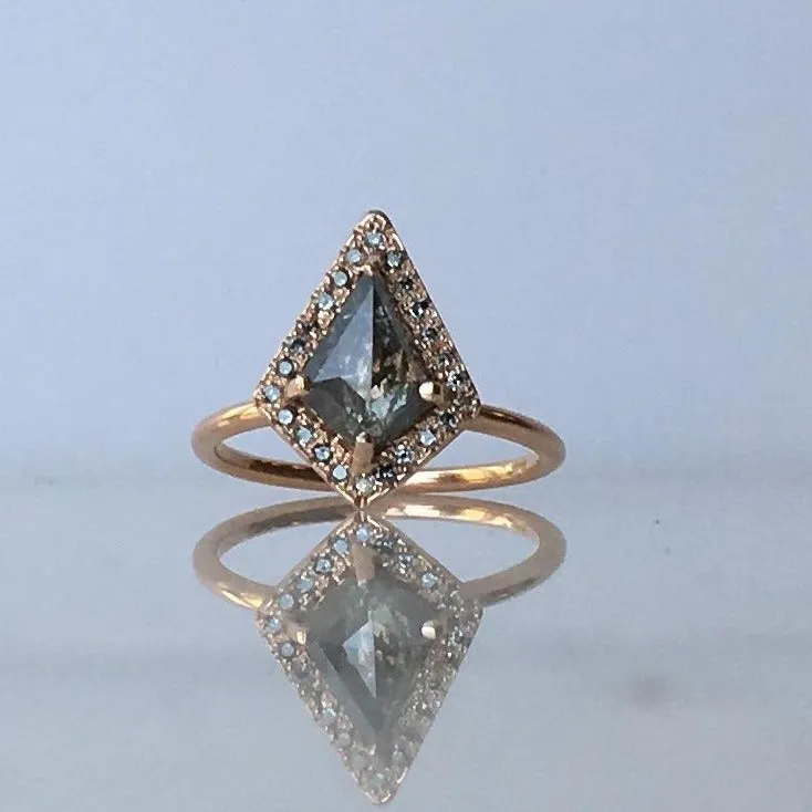Salt & Pepper Kite Diamond Halo Ring